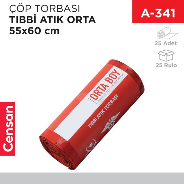ÇÖP TORBASI TIBBİ ATIK ORTA 575 GR 25Lİ (55*60 CM)