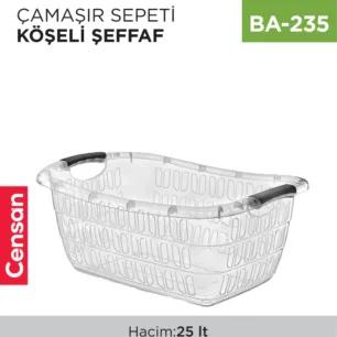 ÇAMAŞIR SEPETİ KÖŞELİ KÜÇÜK ŞEFFAF (25 LT) (E-291)