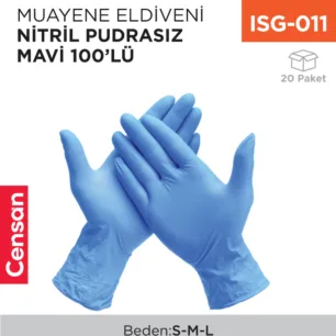 MUAYENE ELDİVENİ NİTRİL PUDRASIZ MAVİ 100LÜ