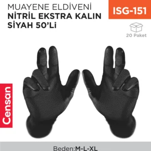MUAYENE ELDİVENİ NİTRİL EKSTRA KALIN SİYAH 50 Lİ
