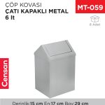 ÇATI KAPAKLI ÇÖP KOVASI METAL 6 LT (3601)(437)