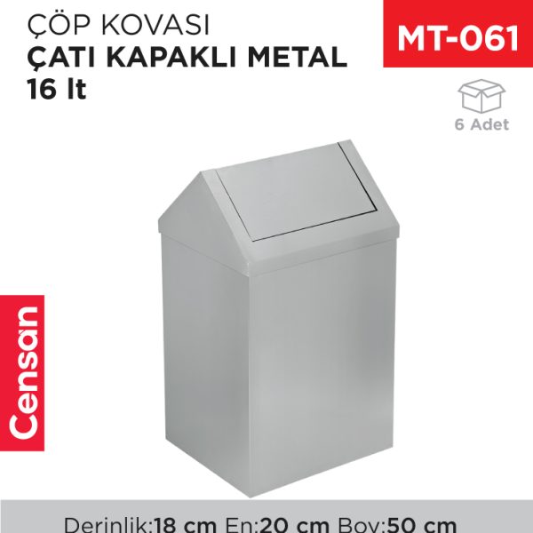 ÇATI KAPAKLI ÇÖP KOVASI METAL 16 LT (1306)(439)