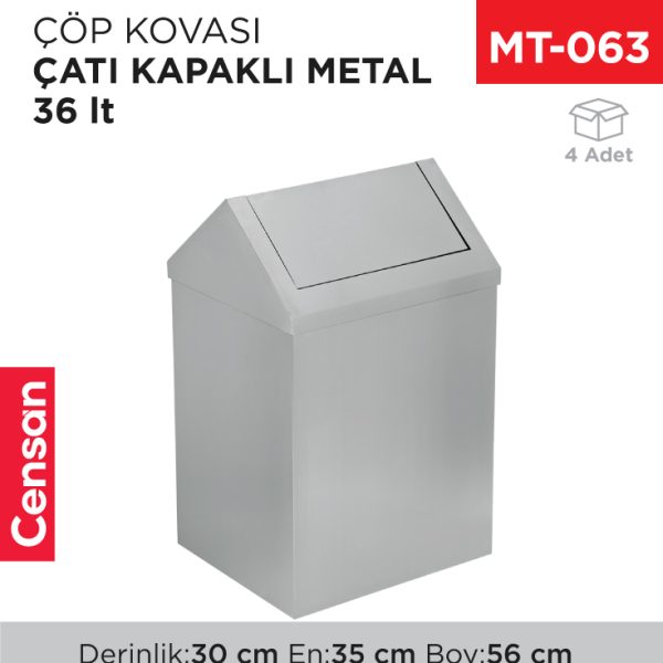 ÇATI KAPAKLI ÇÖP KOVASI METAL 36 LT (1310)(441)