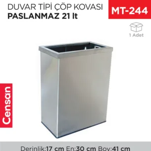 DUVAR TİPİ ÇÖP KOVASI 21 LT PASLANMAZ (1226)
