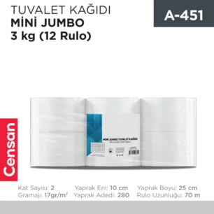TUVALET KAĞIDI MİNİ JUMBO 12 Lİ 3 KG (TAMİ) (6400)