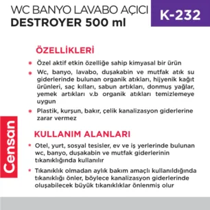 WC BANYO LAVABO AÇICI DESTROYER 500 ML