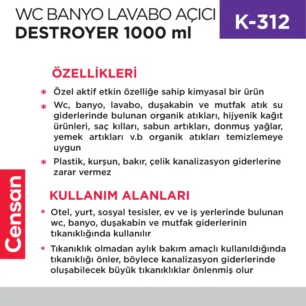 WC BANYO LAVABO AÇICI DESTROYER 1000 ML