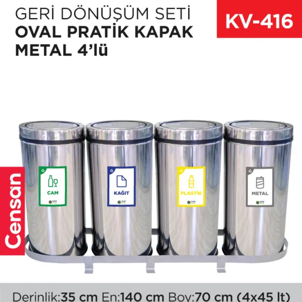 GERİ DÖNÜŞÜM SETİ OVAL PRATİK KAPAK METAL 4LÜ