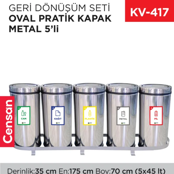 GERİ DÖNÜŞÜM SETİ OVAL PRATİK KAPAK METAL 5Lİ
