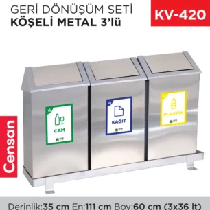 GERİ DÖNÜŞÜM SETİ KÖŞELİ METAL 3LÜ