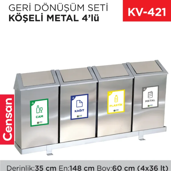 GERİ DÖNÜŞÜM SETİ KÖŞELİ METAL 4LÜ