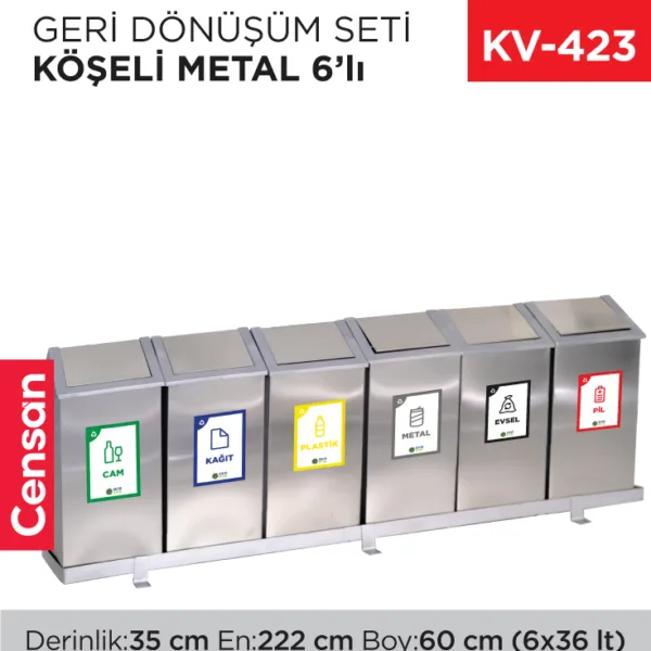GERİ DÖNÜŞÜM SETİ KÖŞELİ METAL 6LI