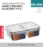 SAKLAMA KUTUSU KARE 2 BÖLMELİ PLASTART 1+1 LT (LC-525)