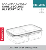 SAKLAMA KUTUSU KARE 2 BÖLMELİ PLASTART 1+1 LT (LC-525)
