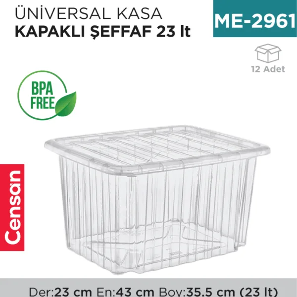 ÜNİVERSAL KASA KAPAKLI ŞEFFAF 23 LT (E-662)