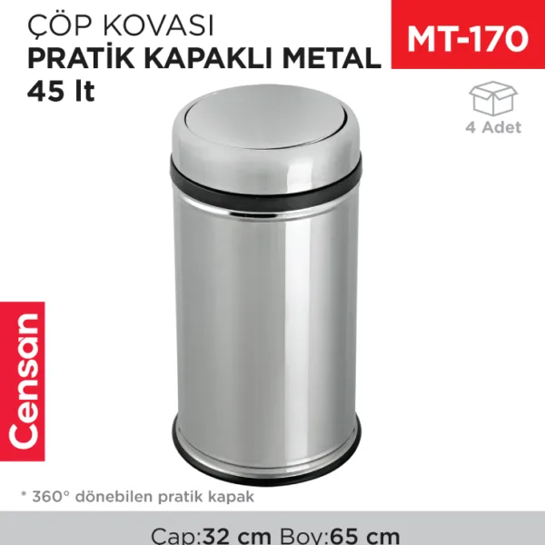PRATİK KAPAKLI ÇÖP KOVASI METAL 45 LT (807)