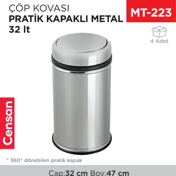 PRATİK KAPAKLI ÇÖP KOVASI METAL 32 LT (806)