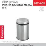 PRATİK KAPAKLI ÇÖP KOVASI METAL 5 LT (800)