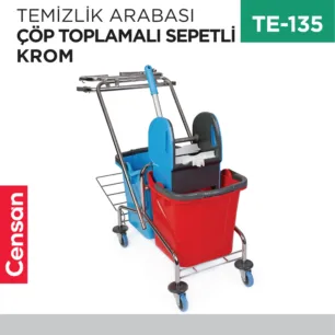 TEMİZLİK ARABASI KROM ÇÖP TOPLAMALI SEPETLİ (CK760)