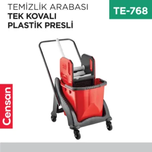 TEMİZLİK ARABASI TEK KOVALI PLASTİK PRESLİ
