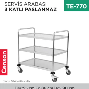 SERVİS ARABASI 3 KATLI PASLANMAZ (CAS-02)(7539)