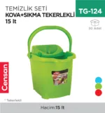 TEMİZLİK SETİ KOVA+SIKMA TEKERLEKLİ 15 LT ORJİNAL (UP 605)