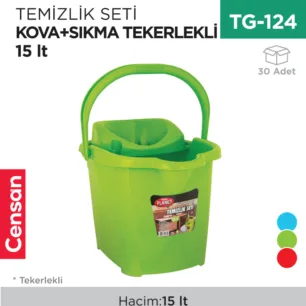 TEMİZLİK SETİ KOVA+SIKMA TEKERLEKLİ 15 LT ORJİNAL (UP 605)
