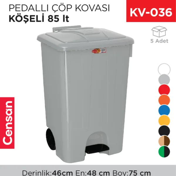 PEDALLI ÇÖP KOVASI KÖŞELİ 85 LT (4265)