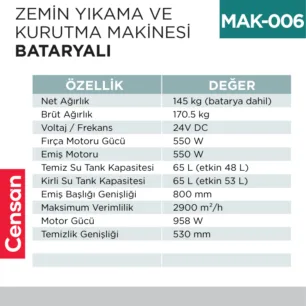 ZEMİN YIKAMA VE KURUTMA MAK.BATARYALI (UTP706B)