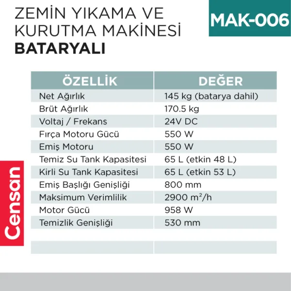ZEMİN YIKAMA VE KURUTMA MAK.BATARYALI (UTP706B)