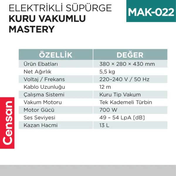 ELEKTRİKLİ SÜPÜRGE  KURU VAKUMLU MASTERY (UTP715)