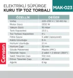 ELEKTRİKLİ SÜPÜRGE KURU TİP TOZ TORBALI (UTP720)