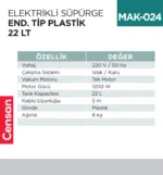ELEKTRİKLİ SÜPÜRGE END.TİP  PLASTİK 22 LT (UTP721P)