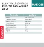 ELEKTRİKLİ SÜPÜRGE END.TİP PASLANMAZ  22 LT (UTP722C)
