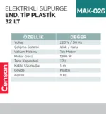 ELEKTRİKLİ SÜPÜRGE END.TİP PLASTİK 32 LT (UTP723P)