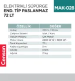 ELEKTRİKLİ SÜPÜRGE END.TİP PASLANMAZ 72 LT (UTP725C)