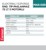 ELEKTRİKLİ SÜPÜRGE END.TİP PASLAMAZ 72 LT 3 MOTORLU  (UTP726C)
