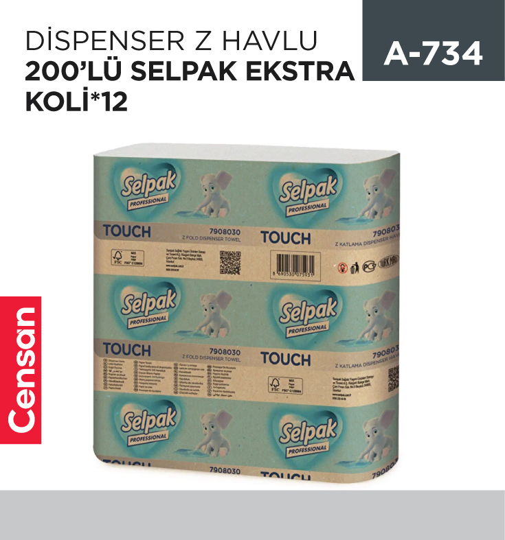 A-734_c84efc5981dd4469718daa1fb6439a40 DİSPENSER Z HAVLU 200 LÜ SELPAK EKSTRA KOLİ*12 (7908030)