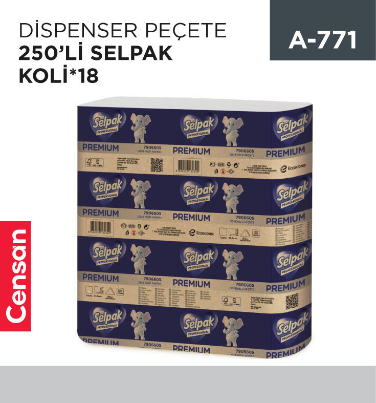 A-771_dcb1ddf30dd045e7a99e22295139bf2b DİSPENSER PEÇETE 250Lİ SELPAK KOLİ*18 (7906605)