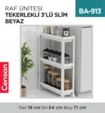RAF ÜNİTESİ TEKERLEKLİ 3LÜ SLİM BEYAZ (0268)