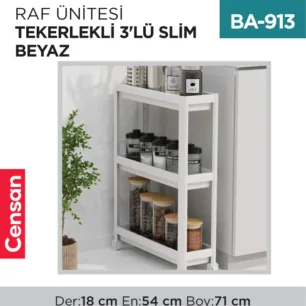 RAF ÜNİTESİ TEKERLEKLİ 3LÜ SLİM BEYAZ (0268)