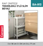 RAF ÜNİTESİ TEKERLEKLİ 3LÜ SLİM BEYAZ (0268)