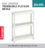 RAF ÜNİTESİ TEKERLEKLİ 3LÜ SLİM BEYAZ (0268)