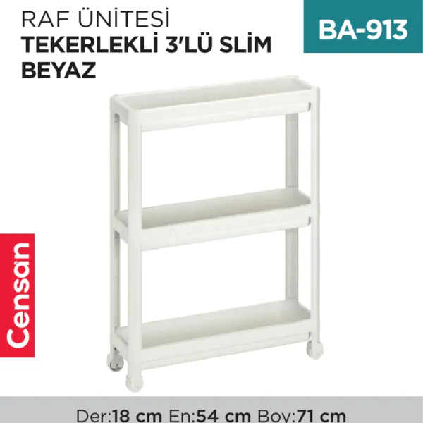 RAF ÜNİTESİ TEKERLEKLİ 3LÜ SLİM BEYAZ (0268)