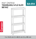 RAF ÜNİTESİ TEKERLEKLİ 4LÜ SLİM BEYAZ (0275)