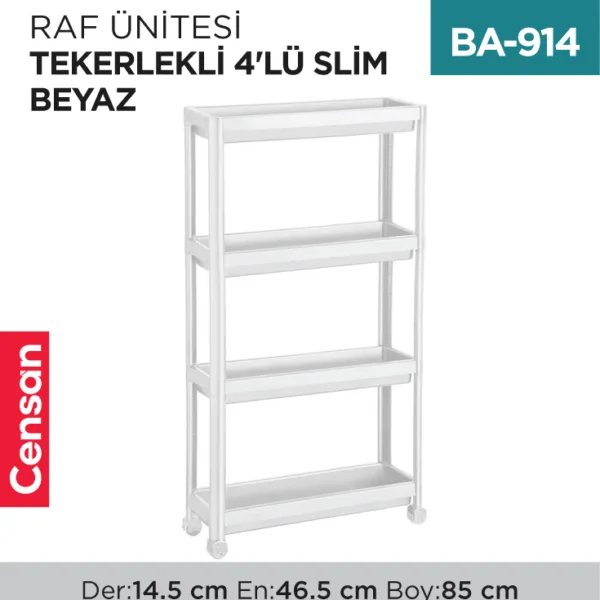 RAF ÜNİTESİ TEKERLEKLİ 4LÜ SLİM BEYAZ (0275)