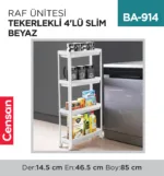 RAF ÜNİTESİ TEKERLEKLİ 4LÜ SLİM BEYAZ (0275)