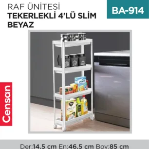RAF ÜNİTESİ TEKERLEKLİ 4LÜ SLİM BEYAZ (0275)