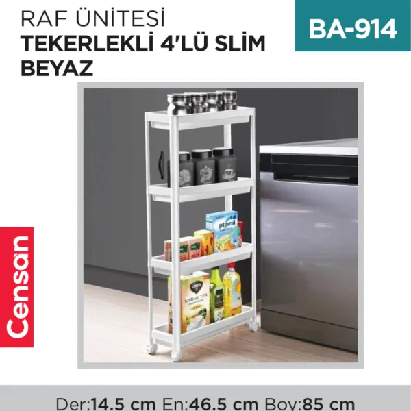 RAF ÜNİTESİ TEKERLEKLİ 4LÜ SLİM BEYAZ (0275)