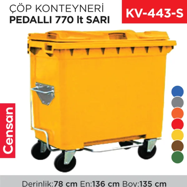 ÇÖP KONTEYNERİ PEDALLI 770 LT SARI